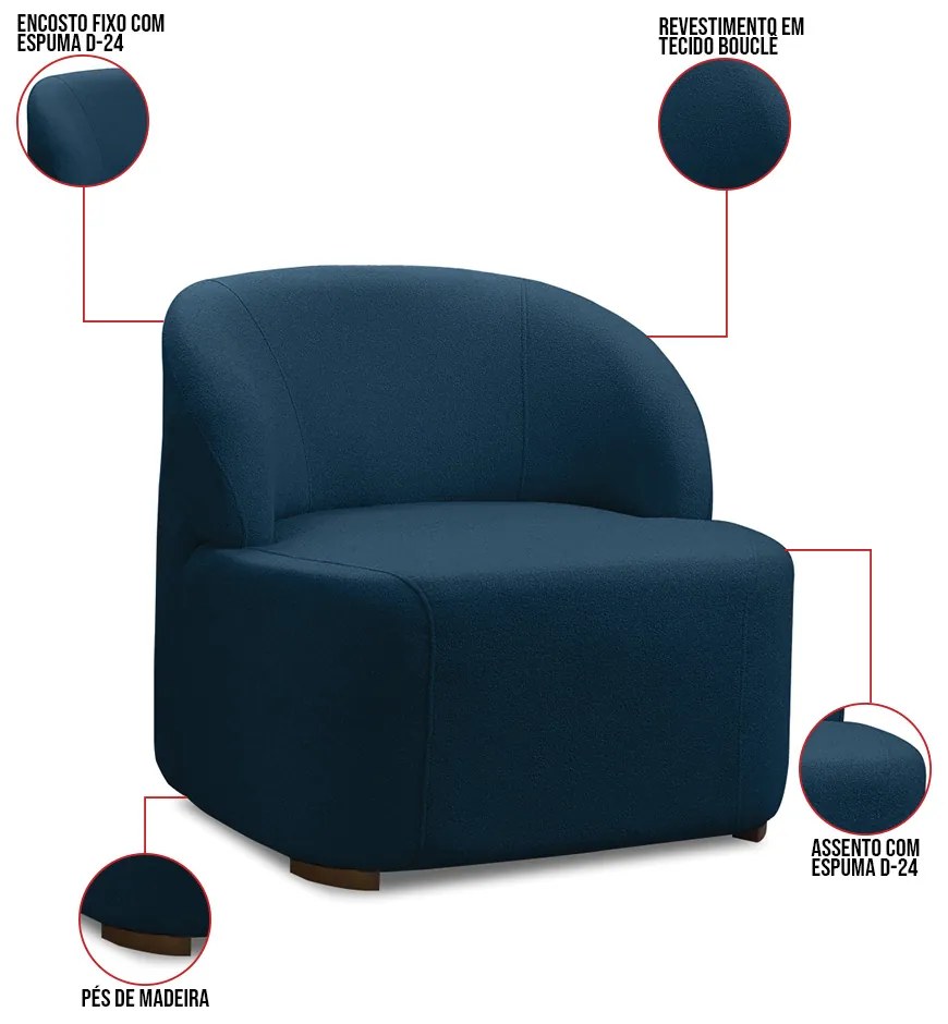 Poltrona Decorativa Orgânica kit 2 Diully Bouclê E03 - D'Rossi - Azul Marinho