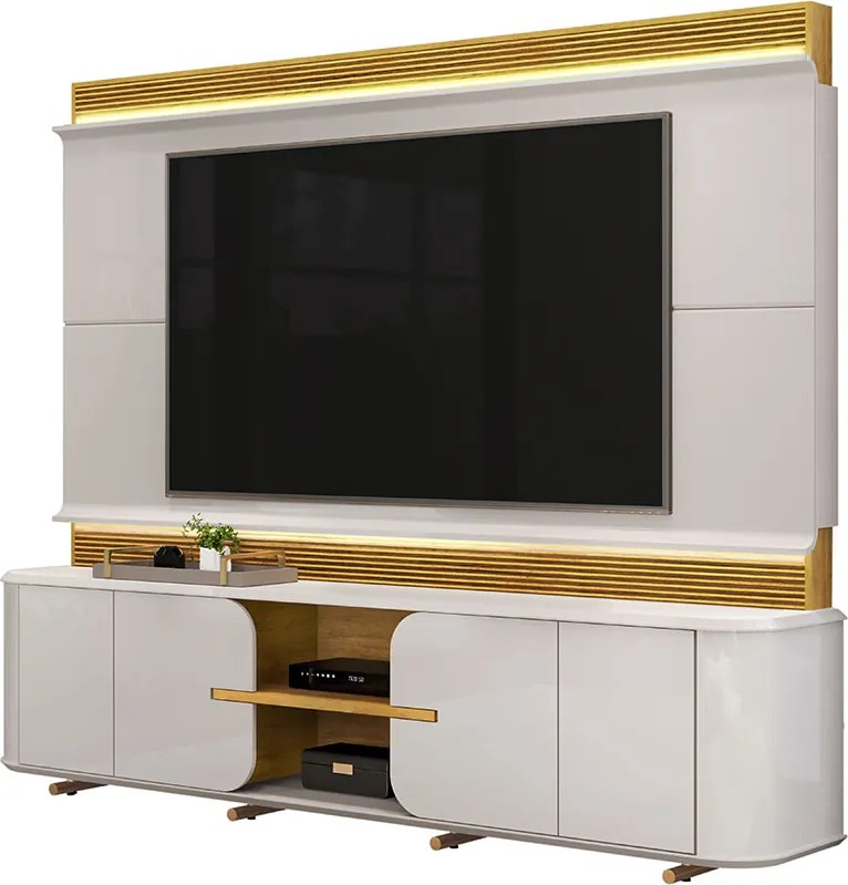 Home Estante TV 75" Ahri Ripado Canelado 4 Portas com Amortecimento Bali/Cedro G18 - Gran Belo