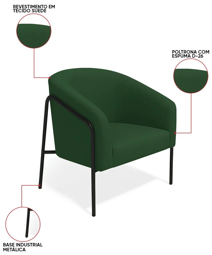 Poltrona Sala Industrial Alta Preto Stella Suede D03 - D'Rossi - Verde