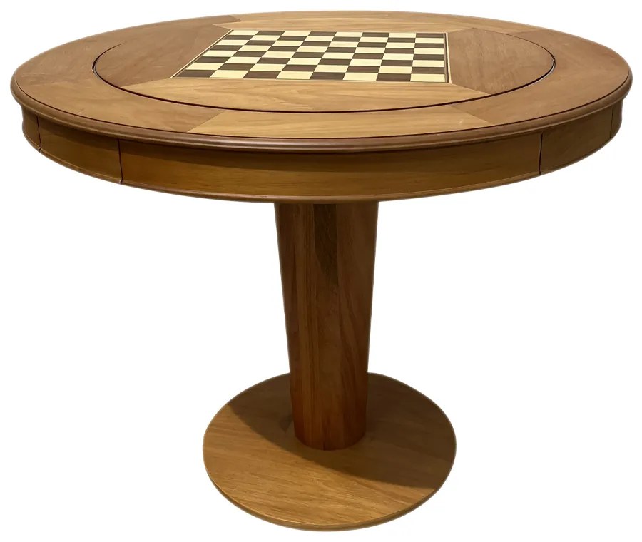 Mesa de Jogos Cartas Lugano Mel com Gavetas Touch e Porta Copos Tampo Reversível Design Clássico