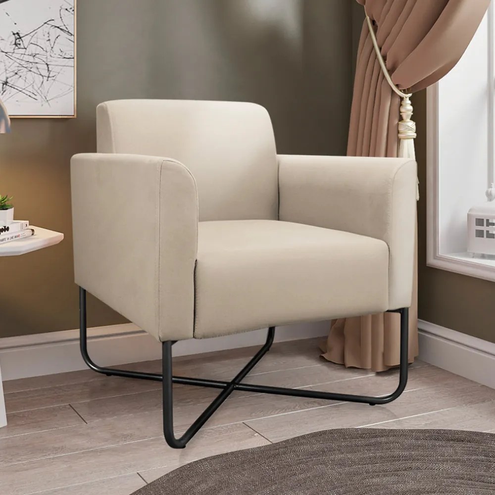 Poltrona Decorativa Isabella Base X Suede Bege/Preto G19 - Gran Belo