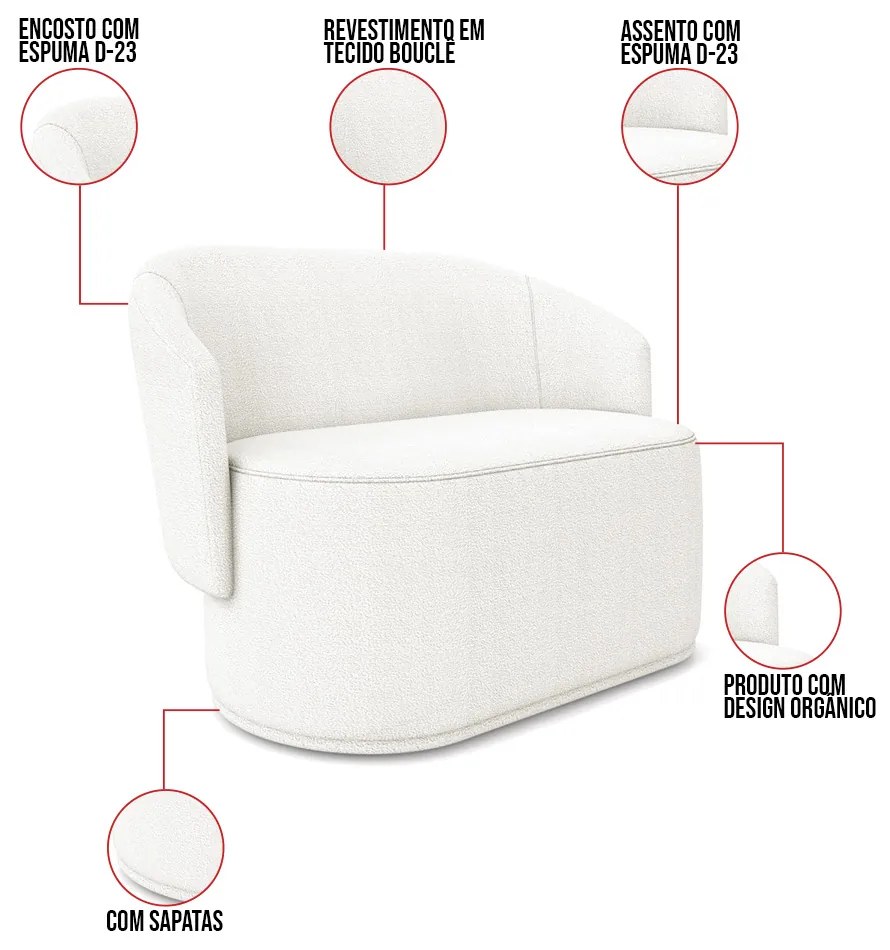 Sofá 2 Lugares Namoradeira Orgânica para Sala Malu Bouclê M11 - D'Rossi - Off White