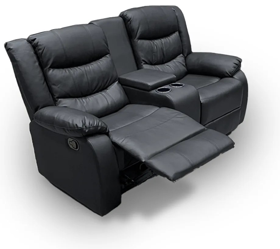 Sofá Reclinável Sala de Cinema 2 Lugares Massagem Aquecimento Hollywood Manual Porta Copos Baú Central PU Preto G94 - Gran Belo