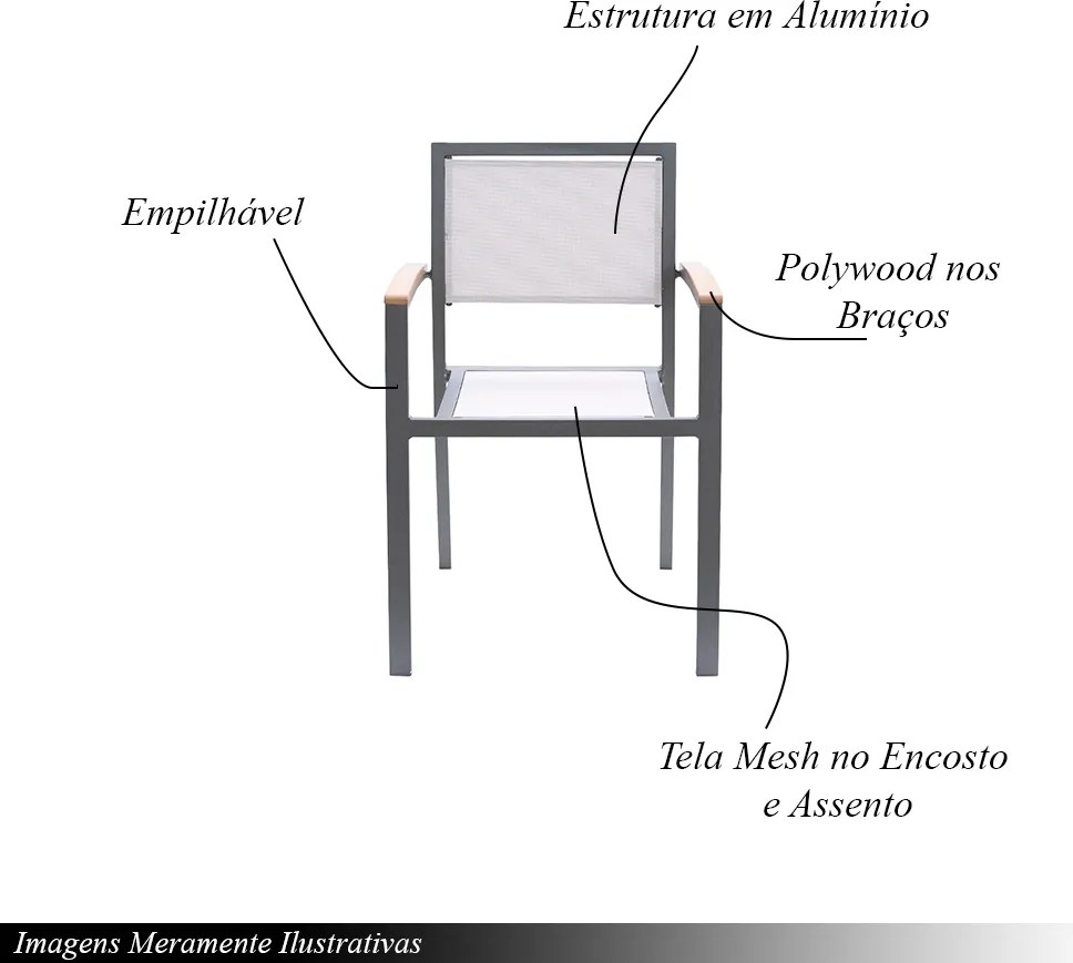 Kit 4 Cadeiras Área Externa com Tela Mesh Mangue de Alumínio Amêndoa/Bege G56 - Gran Belo