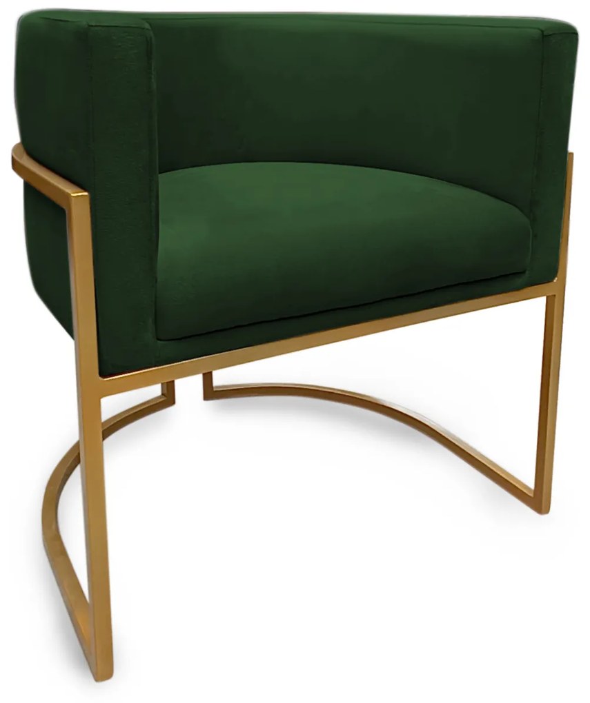 Poltrona Decorativa Base Metal Dourada Luna Veludo Verde - Sheep Estofados - Verde escuro