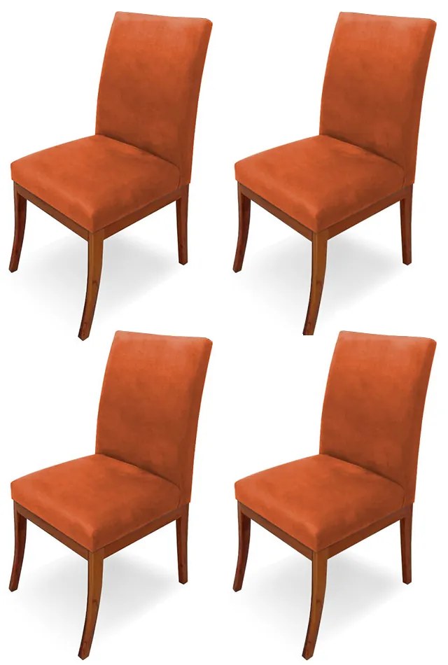 Conjunto 4 Cadeiras Raquel para Sala de Jantar Base de Eucalipto Suede Telha