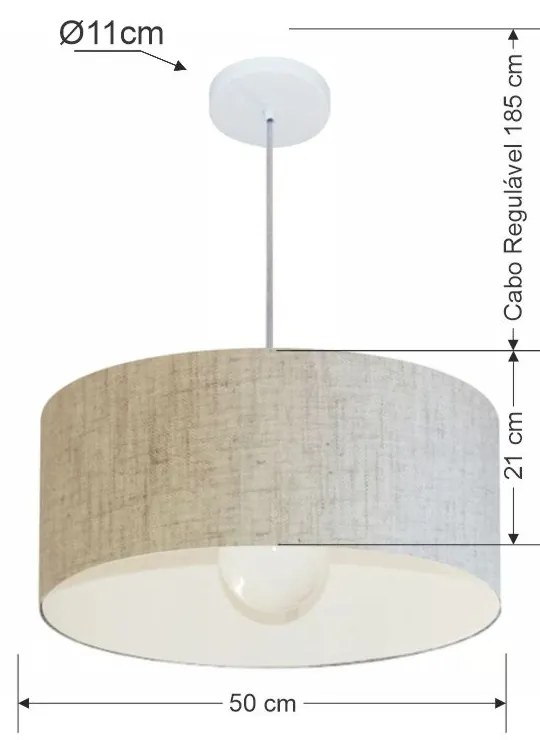 Lustre Pendente Cilíndrico 4052 Cúpula em Tecido 50x21cm Rustico Bege - Bivolt
