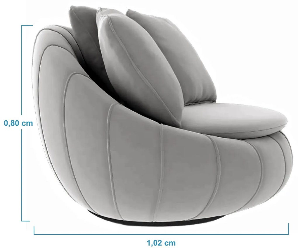 Poltrona Decorativa Redonda Giratória Glória Veludo Cinza - Sheep Estofados - Cinza claro