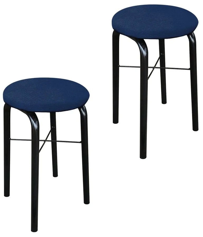 Kit 02 Banquetas Baixa Manu Suede Azul Marinho D'Rossi