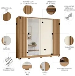 Guarda Roupa Casal 270cm 4 Espelhos Jacarandá Flex Off/Freijó - Albatr