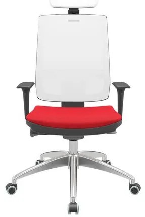 Cadeira Office Brizza Tela Branca Com Encosto Assento Poliéster Vermelho Autocompensador 126cm - 63268 Sun House