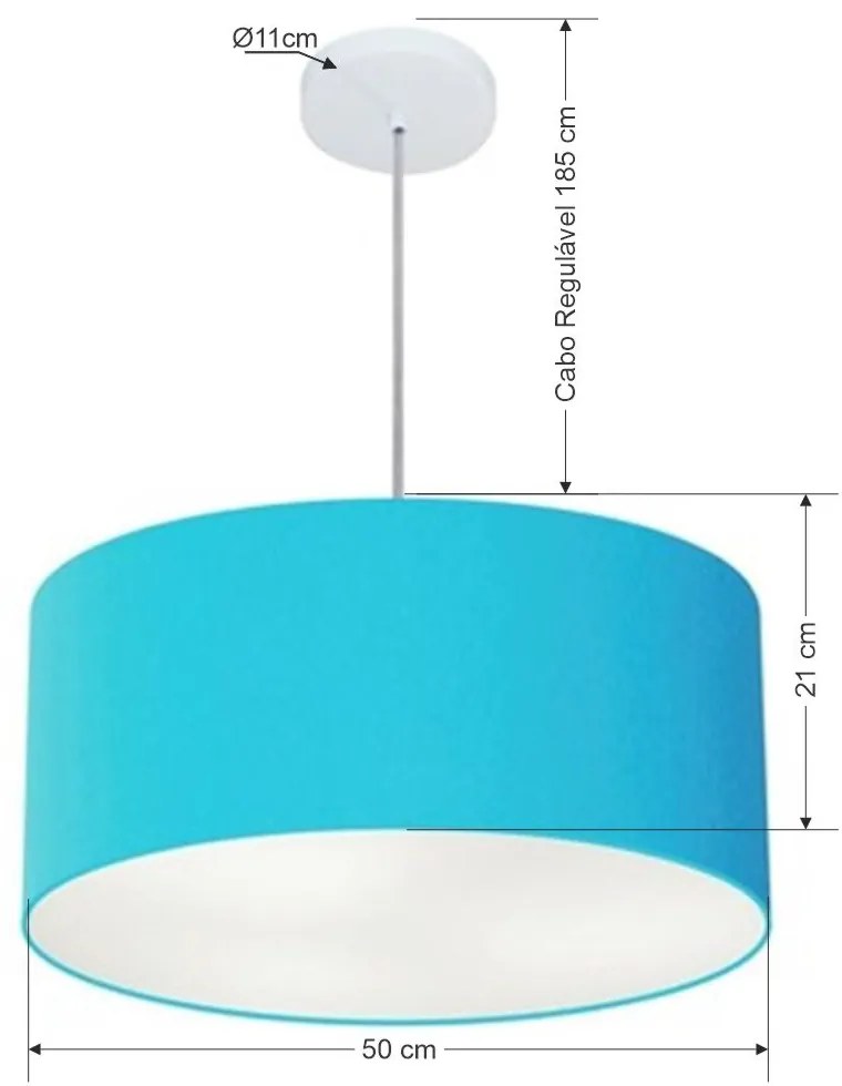 Lustre Pendente Cilíndrico Md-4049 Cúpula em Tecido 50x21cm Azul Turquesa - Bivolt