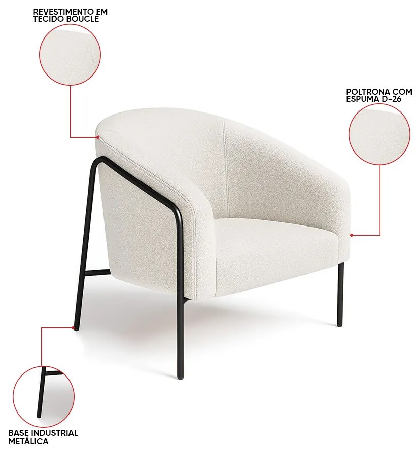Poltrona Sala Industrial Alta Preto Stella Bouclê D03 - D'Rossi - Cinza