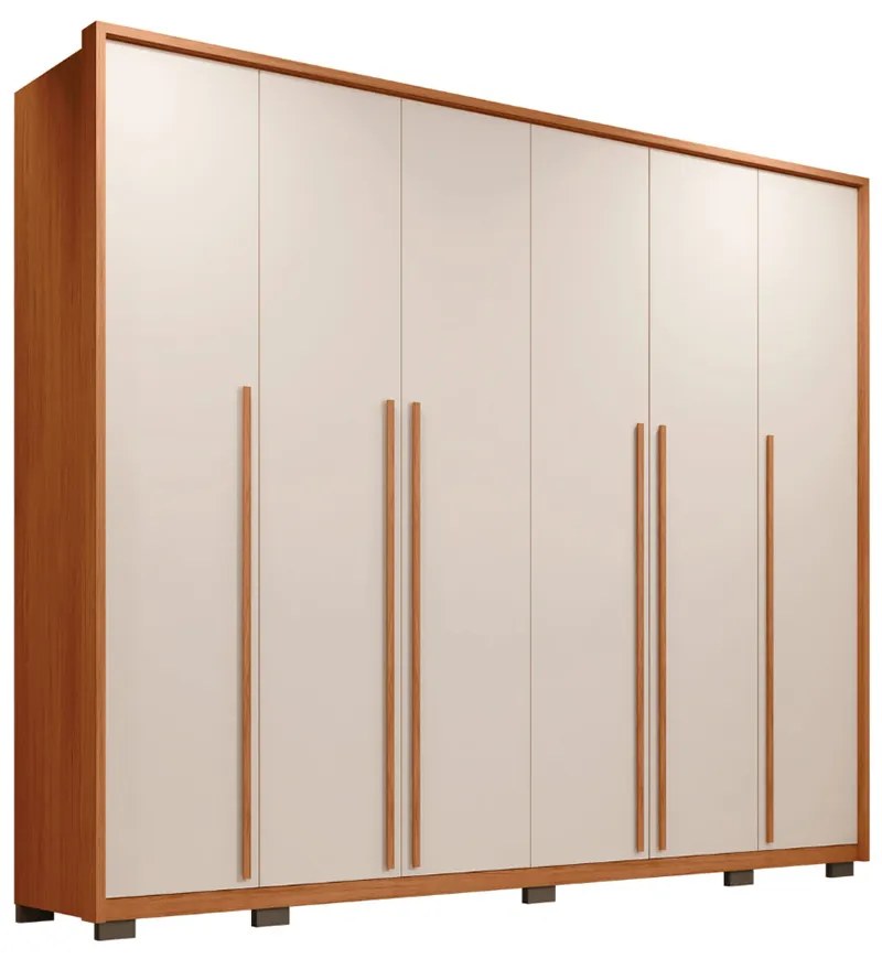 Guarda Roupa Casal Valentino 265 cm 6 Portas de Bater com 6 Gavetas MDF Freijo/OffWhite G11 - Gran Belo