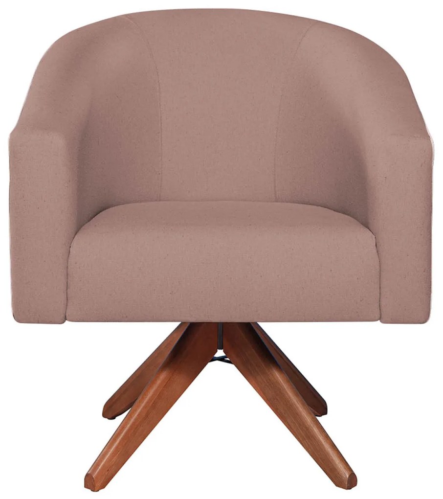 kit 02 Poltronas Luiza Base Giratória de Madeira Linho Rosê - ADJ Decor
