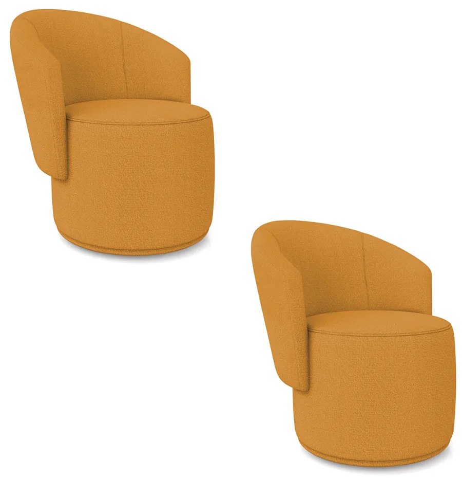 Poltrona Decorativa Orgânica Fixa para Sala Kit 2 Malu Bouclê M11 - D'Rossi - Mostarda