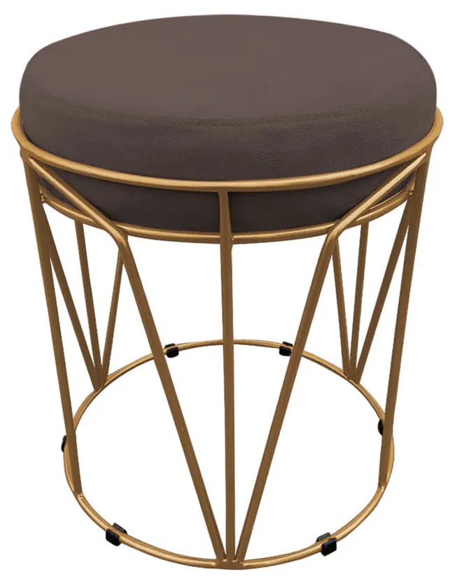 Puff Babu Suede Marrom Base Dourado