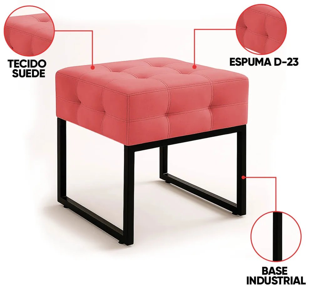 Poltrona Sala e Puff Decorativo Industrial Elisa Suede D03 - D'Rossi - Rose