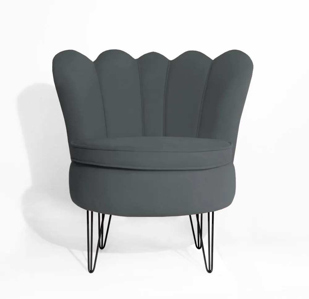 Poltrona Dália Pés Hairpin Legs Preto Veludo Cinza