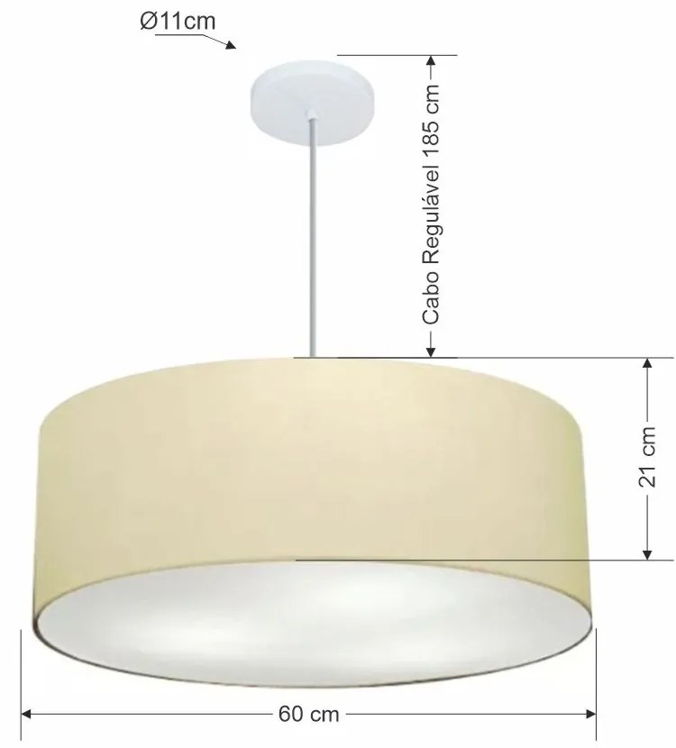 Lustre Pendente Cilíndrico Md-4079 Cúpula em Tecido 60x21cm Algodão Crú - Bivolt