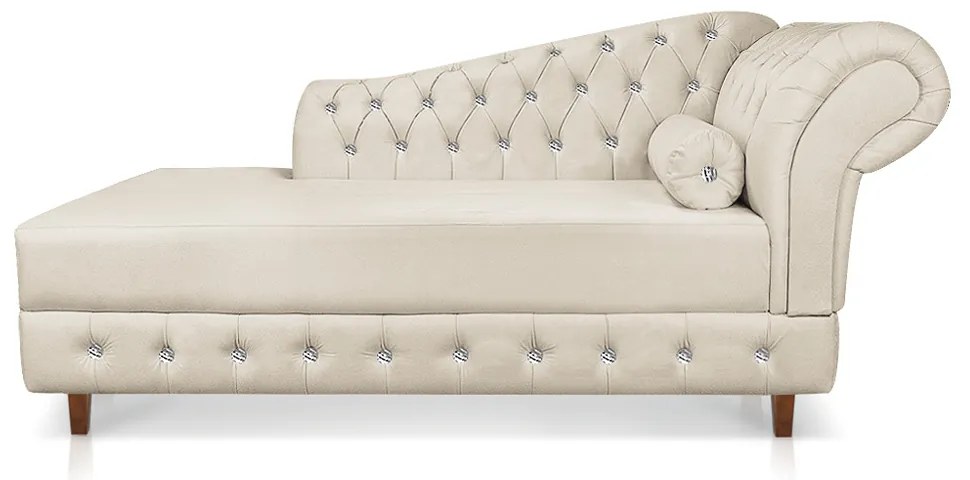 Divã Chesterfield 165 cm Capitonado com Strass Suede D'Rossi - Bege
