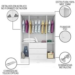 Jogo de Quarto Infantil Guarda Roupa e Cômoda Ane Branco - Phoenix