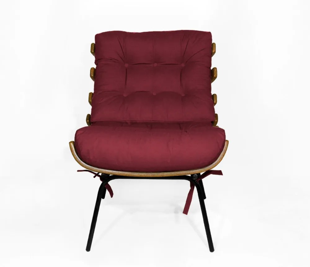 Kit 2 Poltronas Decorativa Costela Com Puff Costela Suede  Bordô