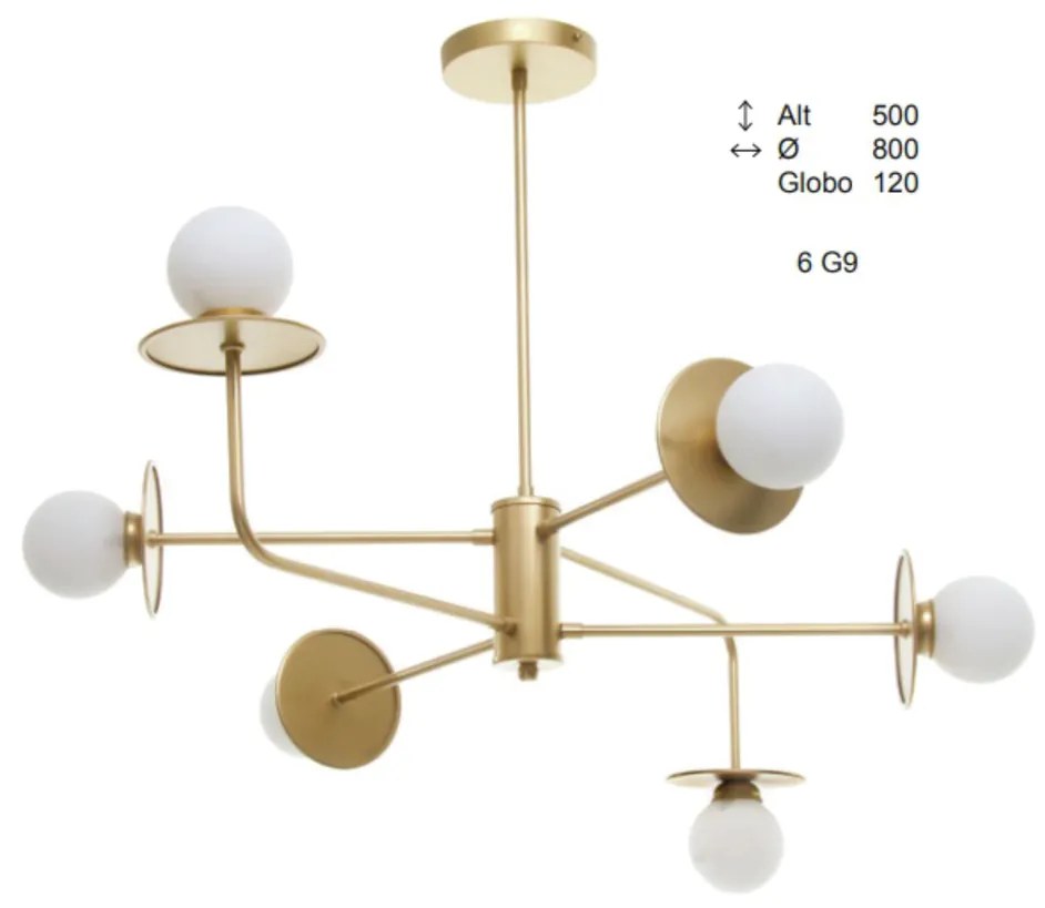 Plafon Mixed Haste Fixa Ø80X60Cm Globo Ø8Cm 6Xg9 - Old Artisan Plf-561... (PRETO, FOSCO (Branco))