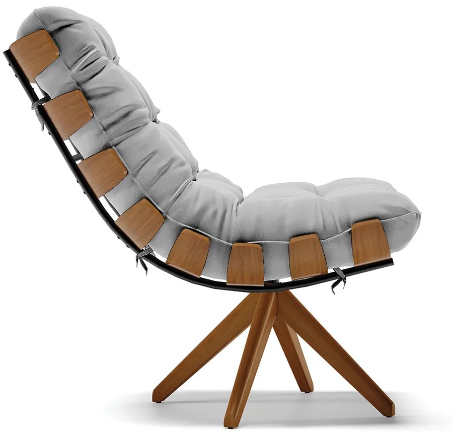 Poltrona Giratória Costela Suede Base de Madeira MA30 M11 - D'Rossi - Cinza