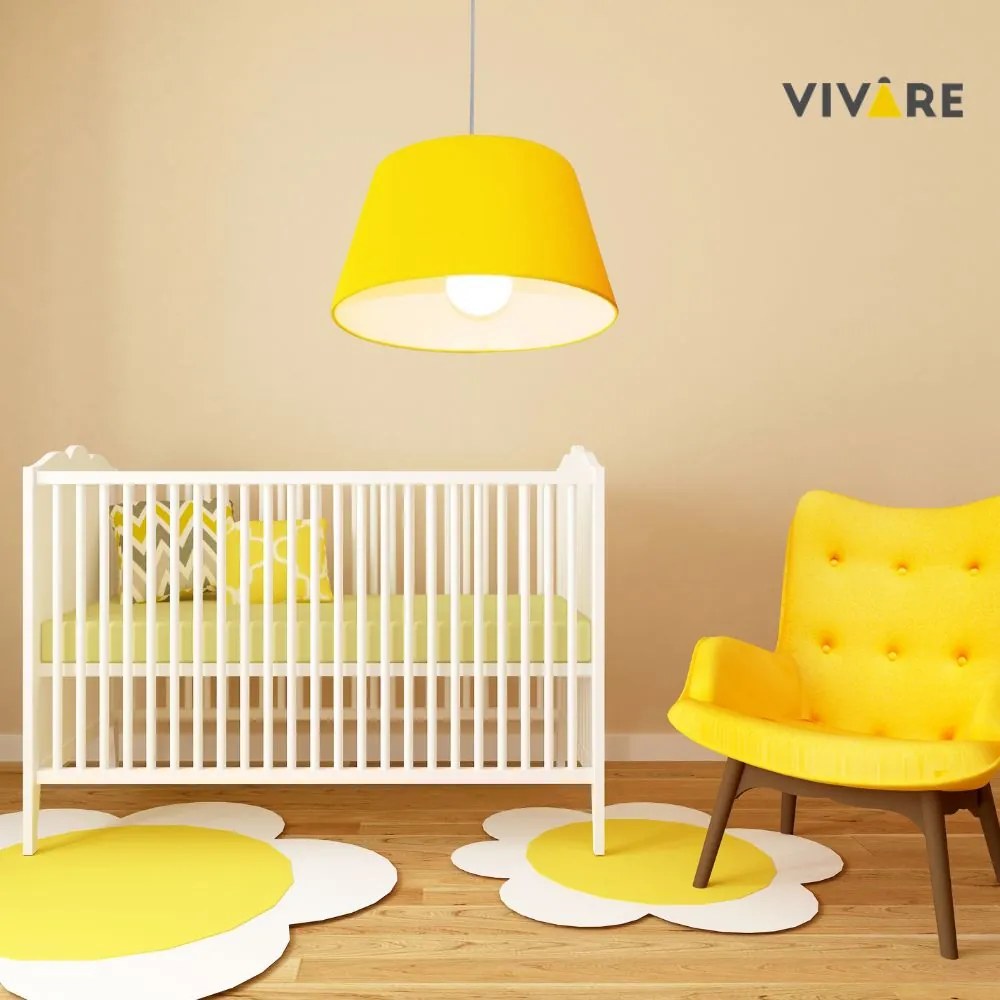 Lustre Pendente Cone Md-4039 Cúpula em Tecido 21/40x30cm Amarelo - Bivolt