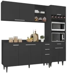 Armário de Cozinha Com Tampo CP02 210cm Pérola Preto Z34 - Mpozen