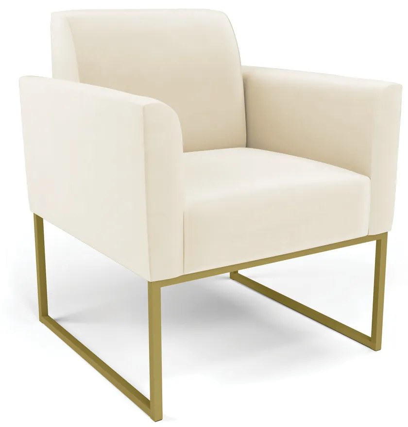Poltrona Sala Decorativa Marisa Industrial Dourado Veludo D03 - D'Rossi - Bege