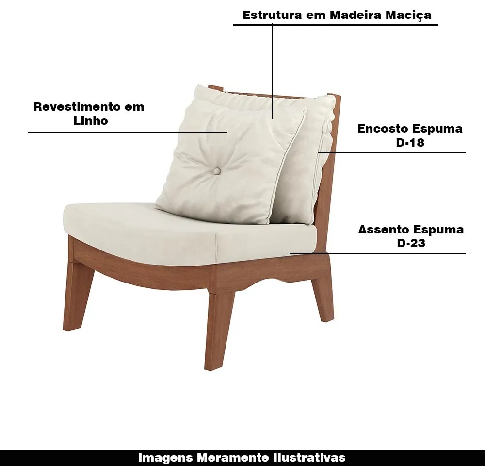 Poltrona Decorativa Sadie Linho Bege Claro/Imbuia G42 - Gran Belo