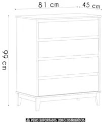 Cômoda Para Quarto 81cm 4 Gavetas Solvi Freijó F07 - Mpozenat