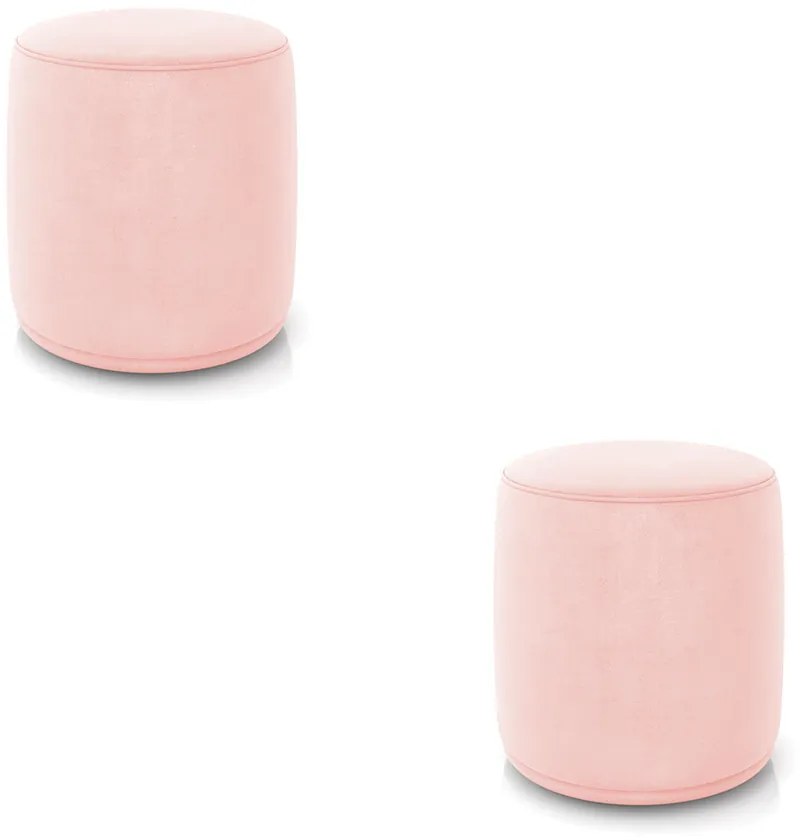 Puff Redondo Orgânico para Sala Kit 2 Malu Suede M11 - D'Rossi - Rosa Bebê