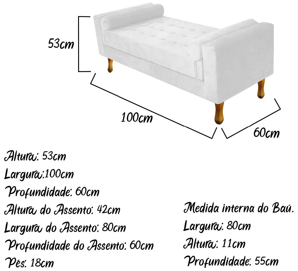 Recamier Félix Solteiro 100cm Suede Branco - ADJ Decor