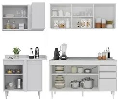 Armário de Cozinha Modulado de Canto Direito 4 Peças CP42 com Pia Inox
