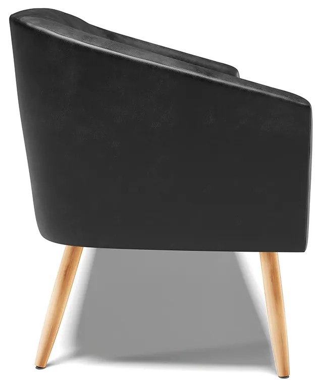 Sofá 2 Lugares Namoradeira Pé Palito Natural Stella Sintético PU Preto D03 - D'Rossi