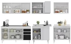 Armário de Cozinha Modulado de Canto 6 Peças CP33 com Pia Inox Branco/