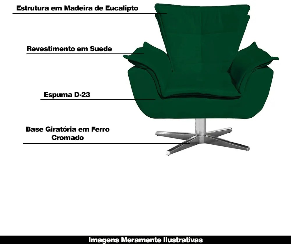 Kit 2 Poltronas Decorativas Base Giratória Cromada Charger Suede Verde G19 - Gran Belo