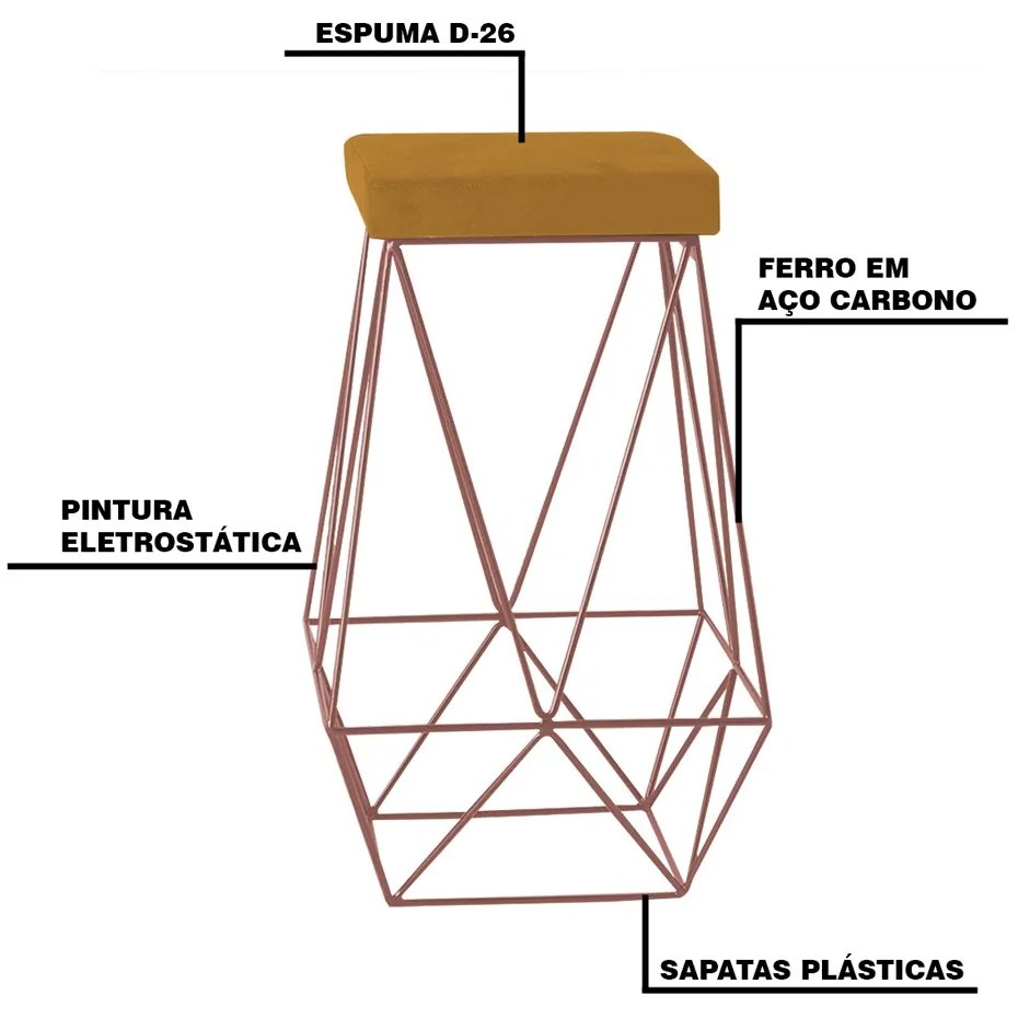 Banqueta Decorativa Kathy Base Bronze Suede Mostarda G41 - Gran Belo