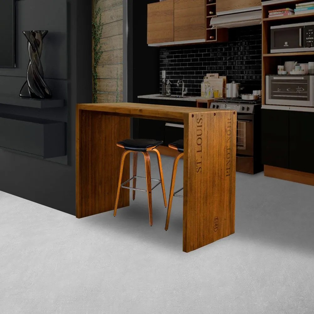 Balcão para Cozinha Flauer com Gravura Madeira Maciça Rustic Brown G54 - Gran Belo