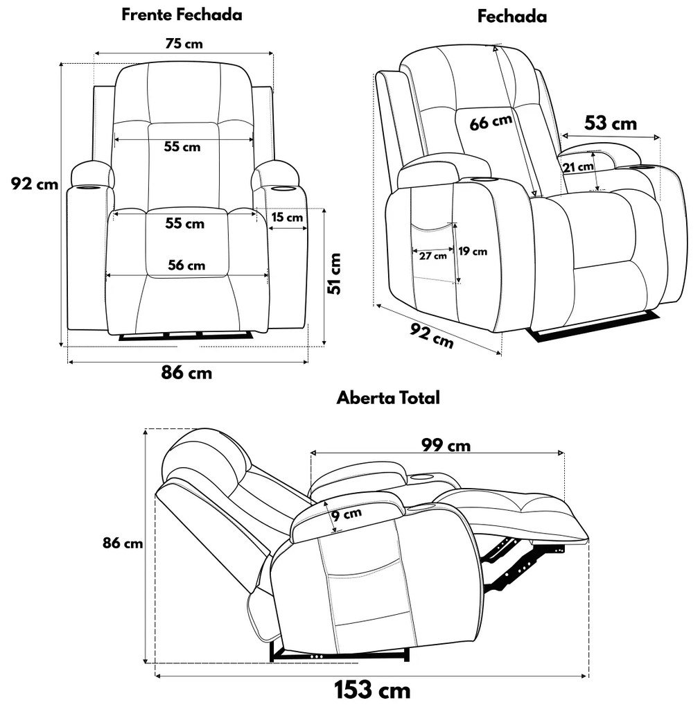 Poltrona do Papai Elétrica Reclinável Austin com Massagem Aquecimento entrada USB/USB-C PU Bege G94 - Gran Belo