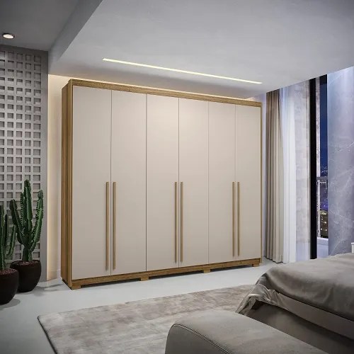 Guarda Roupa Dubai Majestic 6 Portas e 6 Gavetas Nature/Fendi - Vila Rica Móveis