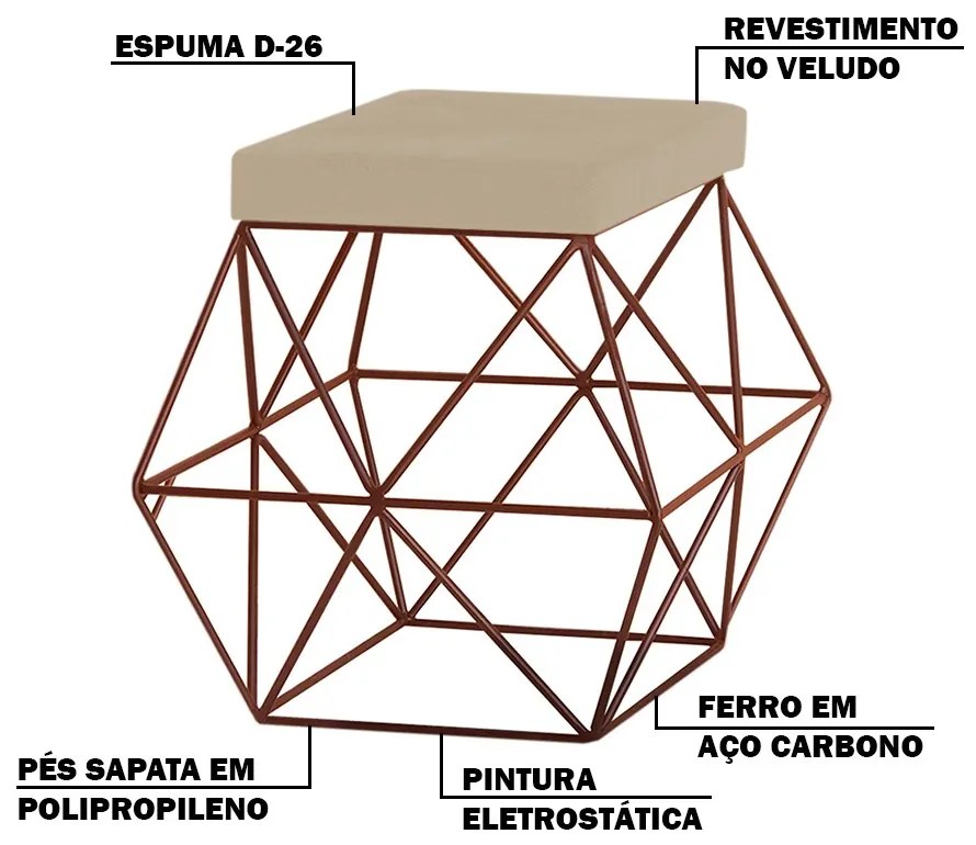 Puff Decorativo Sala de Estar Base Bronze Trixie Veludo Bege G41 - Gran Belo