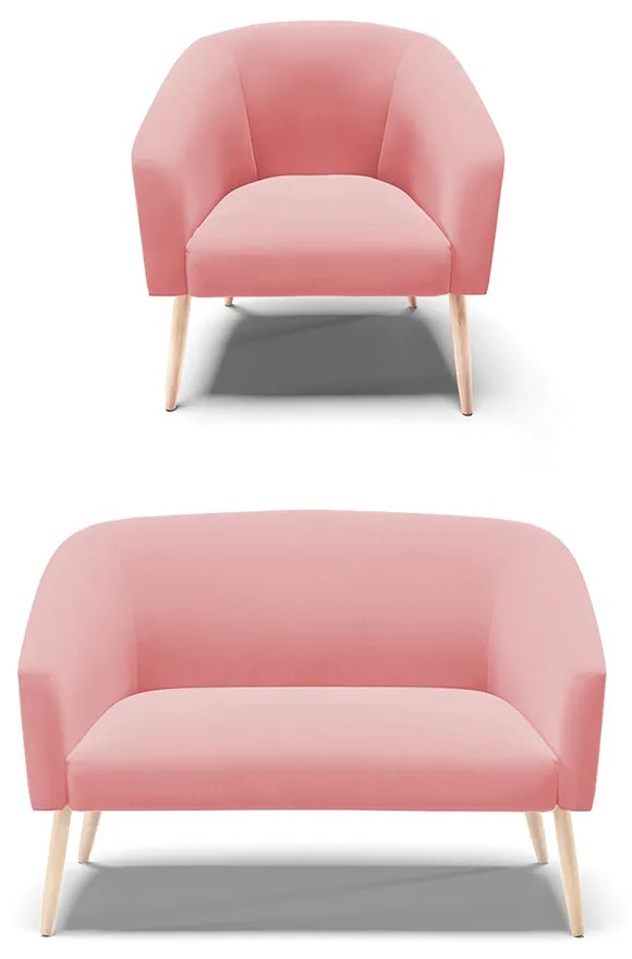 Sofá Namoradeira e Poltrona Pé Palito Natural Stella Suede D03 - D'Rossi - Rose