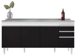 Balcão Gabinete Com Pia 180cm Dallas Branco/Preto - Lumil