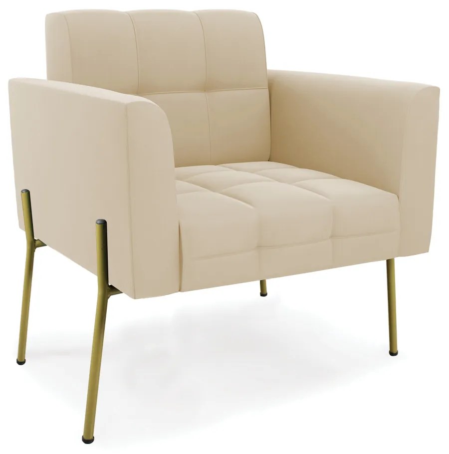 Sofá Namoradeira e 2 Poltronas Pé de Ferro Dourado Elisa Suede D03 - D'Rossi - Bege