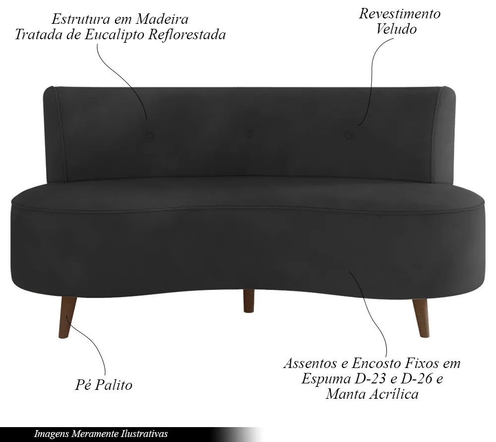 Sofá Living 2 Lugares 160cm Aang Pés Palito Veludo Grafite G33 - Gran Belo