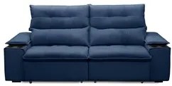 Sofá Retrátil 3 Lugares com Porta Copo 210cm Malta F05 Veludo Azul - M